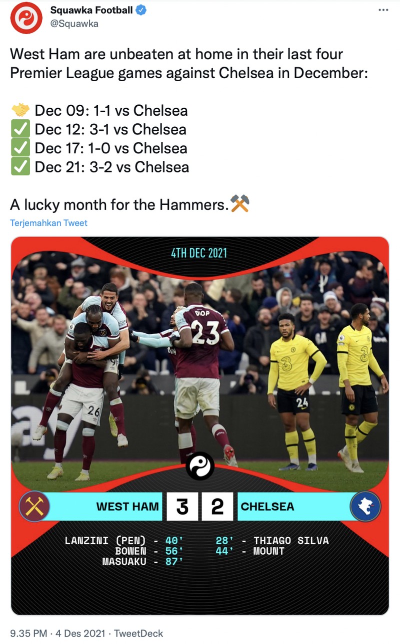 Meme Chelsea keok usai tumbang oleh West Ham United
