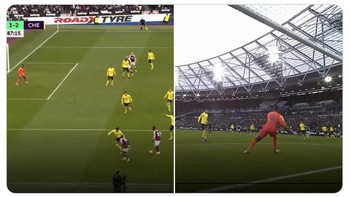 Gol kemenangan West Ham United yang tidak diduga dan salah diantisipasi kiper Chelsea. Foto: Internet
