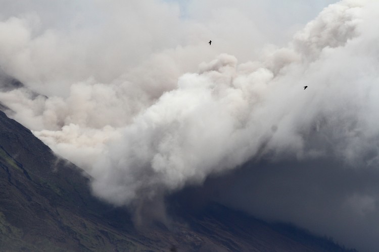 GUNUNG SEMERU KEMBALI MELUNCURKAN AWAN PANAS Awan panas meluncur dari kawah Gunung Semeru terlihat dari Pronojiwo, Lumajang, Jawa Timur, Senin (6/12/2021). Pusat Vulkanologi Mitigasi Bencana Geologi (PVMBG) mencatat Gunung Semeru kembali mengeluarkan awan panas dengan jarak luncur sejauh 2,5 kilometer dan mengarah ke Besuk Kobokan. ANTARA FOTO/Ari Bowo Sucipto/wsj.