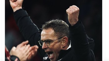 Akun resmi MU di Twitter merayakan kemenangan perdana MU di bawah asuhan Rangnick. Foto: Twitter
