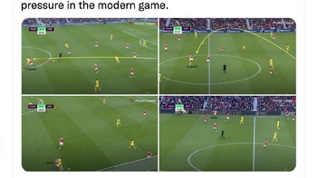 Perbedaan terbesar adalah posisi garis pertahanan. Mereka mendukung high pressing dengan aktif menjegal serangan Palace sebelum dimulai, demikian analisis taktik MU ini. Foto: Twitter