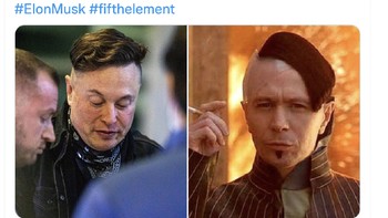 Bagaimana bisa rambut Elon Musk jadi seperti rambut Emanuel Zorg? Zorg adalah karakter musuh dari sebuah film berjudul The Element. Foto: Twitter