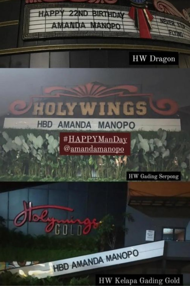 Akun Instagram fanpage Amanda Manopo, @mandaskaticid juga sempat terlihat mengunggah ucapan selamat ulang tahun untuk Amanda Manopo yang terpampang di billboard Holywings Serpong, Pantai Indah Kapuk, dan Kelapa Gading. Foto: Instagram/@mandaskaticid