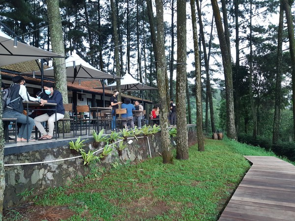 Hal pertama yang bikin Kafe Pasir Angin di Bogor ramai yaitu lokasinya menyajikan pesona alam yang menawan. Di sana traveler akan disuguhi hamparan perbukitan dan view perkotaan Bogor yang memanjakan mata.