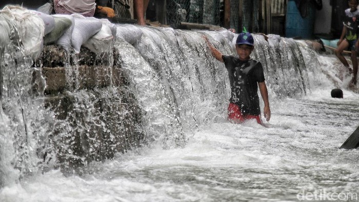 Kala Anak-anak di Muara Baru Hidup Berdampingan dengan Banjir Rob Bocornya tanggul laut di area Muara Baru memicu terjadinya banjir rob di kawasan itu. Meski begitu, banjir tak surutkan keceriaan anak-anak di kawasan tersebut.