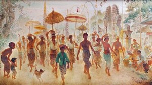 Pada 2013, karya Lee Man Fong yang terkenal sebagai pelukis istana di era Presiden Soekarno juga laku Rp 34 miliar. Lukisannya berjudul Balinese Procession atau Prosesi Warga Bali. Foto: Istimewa