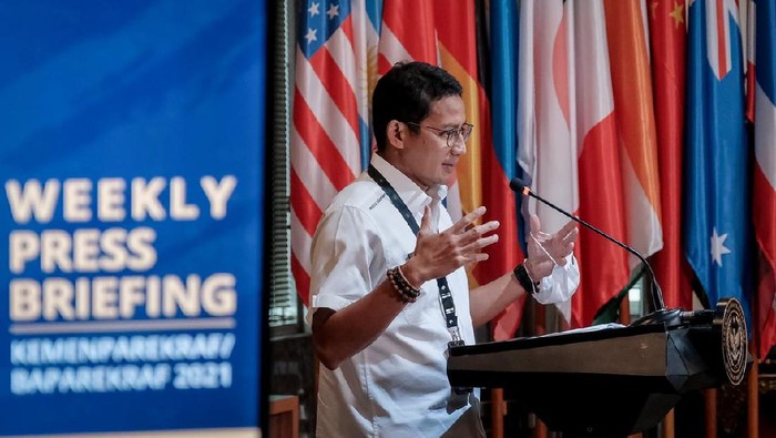 Menparekraf Sandiaga Uno saat Jumpa Pers di Jakarta Senin (6/12/2021).