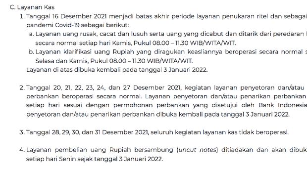C, Jadwal Operasional BI