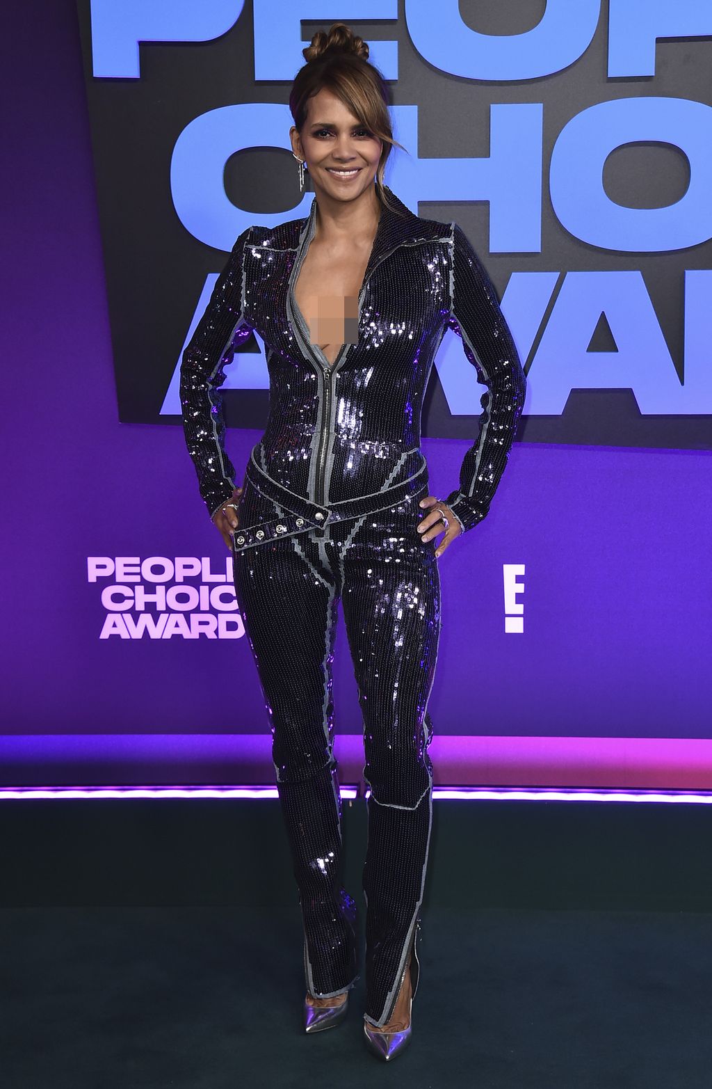 Halle Berry arrives at the People's Choice Awards on Tuesday, Dec. 7, 2021, at the Barker Hangar in Santa Monica, Calif. (Photo by Jordan Strauss/Invision/AP)