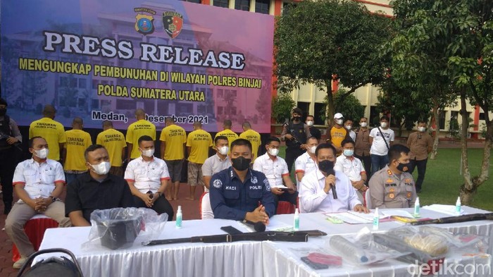 Konferensi pers pria dibakar hidup-hidup di Langkat, Sumut (Datuk Haris Molana/detikcom)