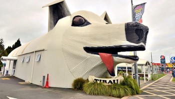 Masih di Selandia Baru ini bangunan bentuk anjing tampak menggemaskan. Foto: Brightside