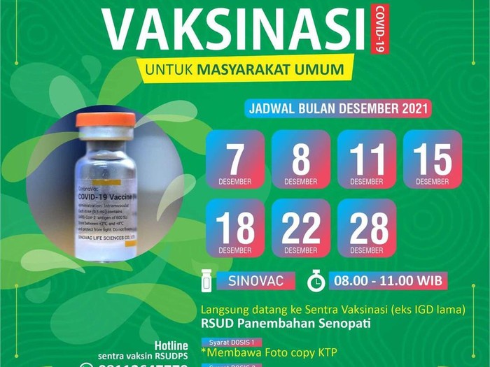 Jadwal vaksinasi Corona di RS Panembahan Senopati, Bantul, Jumat (10/12/2021).