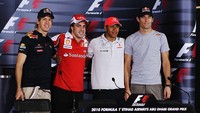 Di F1 2010, situasinya lebih ketat. Sistem poin baru diperkenalkan, dan jelang seri terakhir di GP Abu Dhabi, ada 4 pebalap yang berpeluang jadi juara dunia, yakni Alonso (246 poin), Mark Webber (238 poin), Sebastian Vettel (231 poin), dan Hamilton (222 poin). Foto: Getty Images/Paul Gilham