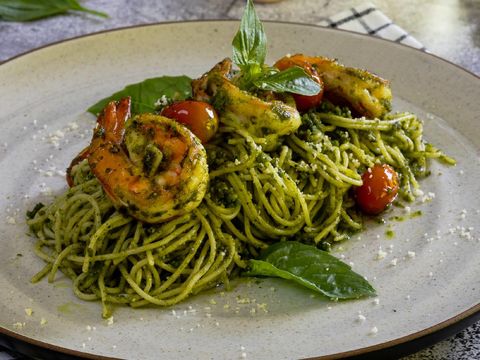 Resep Spaghetti Saus Pesto Udang