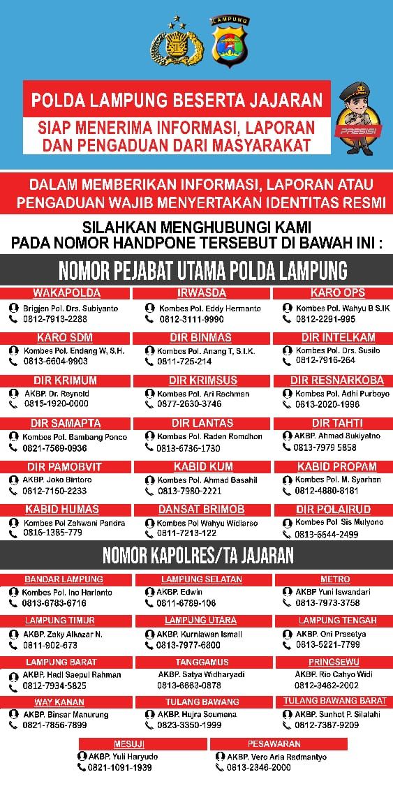 Polda Lampung membuka layanan pengaduan langsung dari masyarakat via telepon. Warga bisa lapor soal info bencana hingga soal premanisme. (dok Polda Lampung)