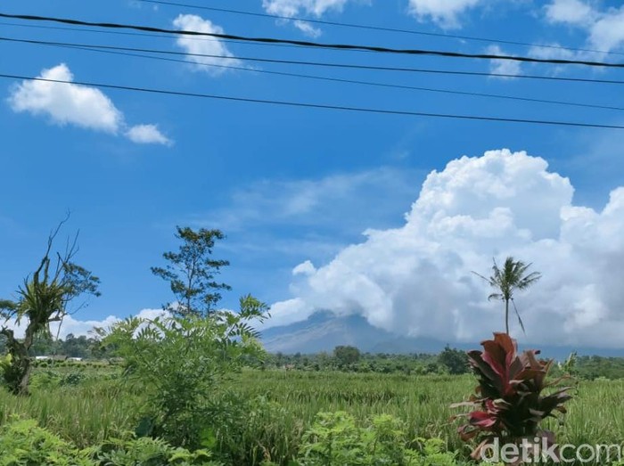 Cuaca pagi ini cerah. Gunung Semeru tampak dari Desa Sumberwuluh, Kecamatan Candipuro, Lumajang.