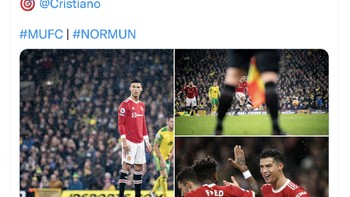 Gol penentu kemenangan MU atas Norwich dilesakkan Cristiano Ronaldo dari titik penalti. Foto: Twitter
