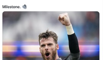 Total dengan pertandingan semalam, De Gea telah membukukan 200 clean sheet sepanjang karir profesionalnya. Foto: Twitter