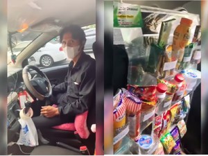Kreatif! Driver Taksi Online Ini Buka Warung Jajan di Dalam Mobil