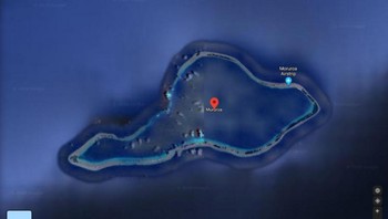 Pulau Moruroa - Polinesia Prancis. Terlihat pada gambar jika ada bagian yang diburamkan. Diketahui antara tahun 1966 dan 1996, Prancis melakukan uji coba nuklir di Moruroa. Tidak hanya setengah pulau yang dikaburkan, tetapi seluruh pulau juga terlarang bagi pengunjung. Foto: Google Maps