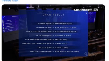 Berikut hasil drawing babak 16 besar Liga Champions. Foto: Twitter