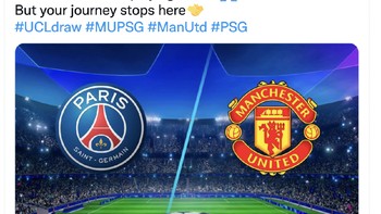 Fans MU ini sudah berani menulis RIP PSG. Merupakan kehormatan bermain melawan kalian, tapi perjalanan kalian berakhir sampai di sini. Foto: Twitter
