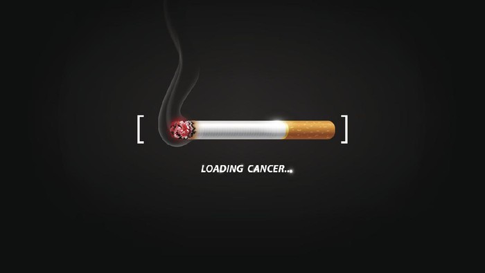 rokok kanker Stop smoking concept advertisement, cigarette, tobacco burning as cancer loading bar, vector illustration