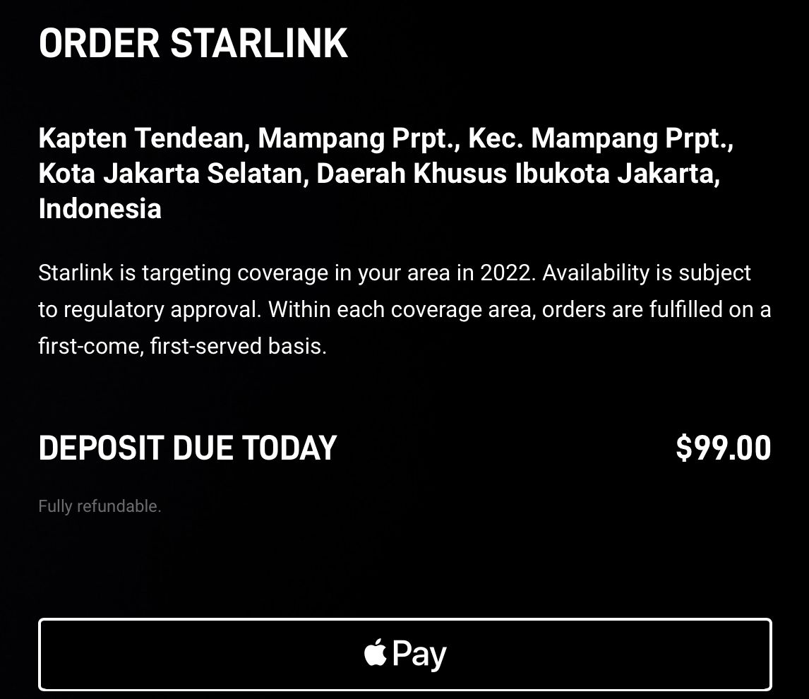 Starlink buka pre-order layanan internet di Indonesia.