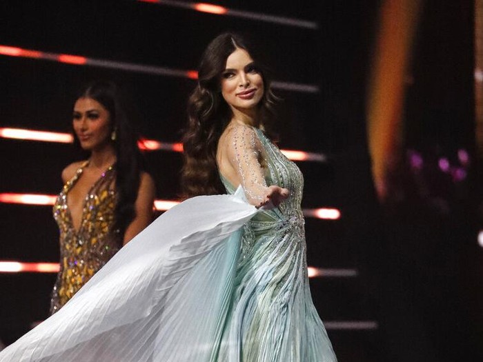 Indias Harnaaz Sandhu participates in the evening gown stage of the 70th Miss Universe pageant, Monday, Dec. 13, 2021, in Eilat, Israel. (AP Photo/Ariel Schalit)