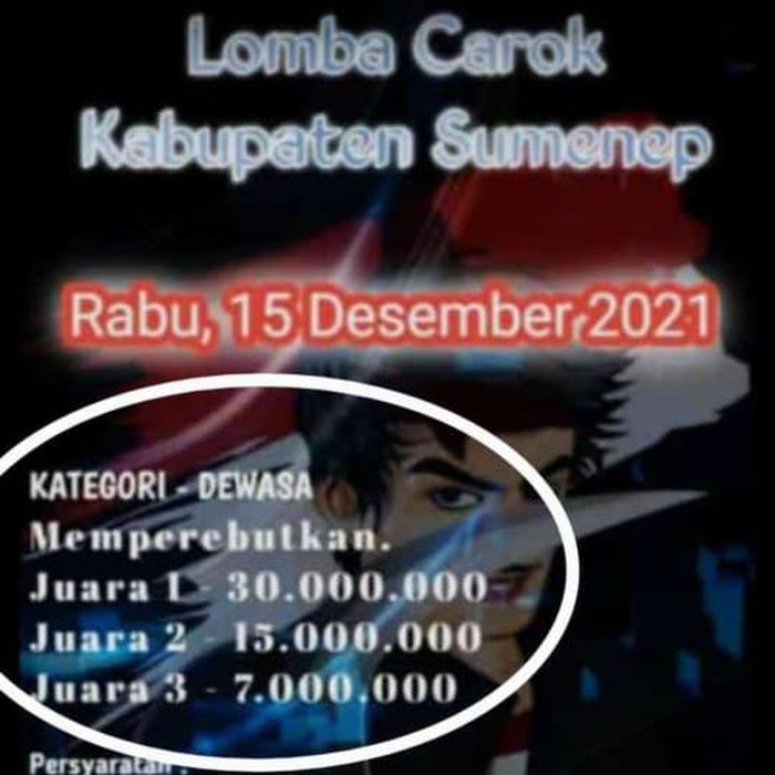 Beredar poster lomba carok di Sumenep. Saat ini, pembuat poster tersebut tengah diperiksa polisi.