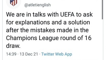 Atletico Madrid adalah salah satu tim yang protes hingga diundi ulang. Netizen bilang alasan sebenarnya nggak mau ketemu Bayern Munich. (Foto: Twitter)