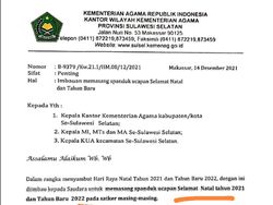 Kemenag Sulsel Imbau Seluruh Kantor Pasang Sepanduk Selamat Natal-Tahun Baru