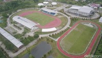 Foto aerial Mimika Sport Complex yang dibangun PT Freeport Indonesia di Kabupaten Mimika, Papua. Pembangunan kompleks olahraga senilai 33 juta dolar AS tersebut diperuntukkan bagi pelaksanaan PON 2020.   