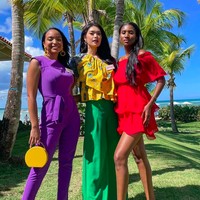 Carla Yules tampil colorful dengan Miss Cayman Islands dan Miss Guinée saat karantina Miss World 2021. Foto: dok. Instagram