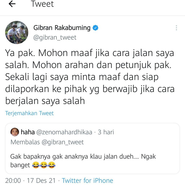 Gibran menanggapi orang menyoal cara dia berjalan
