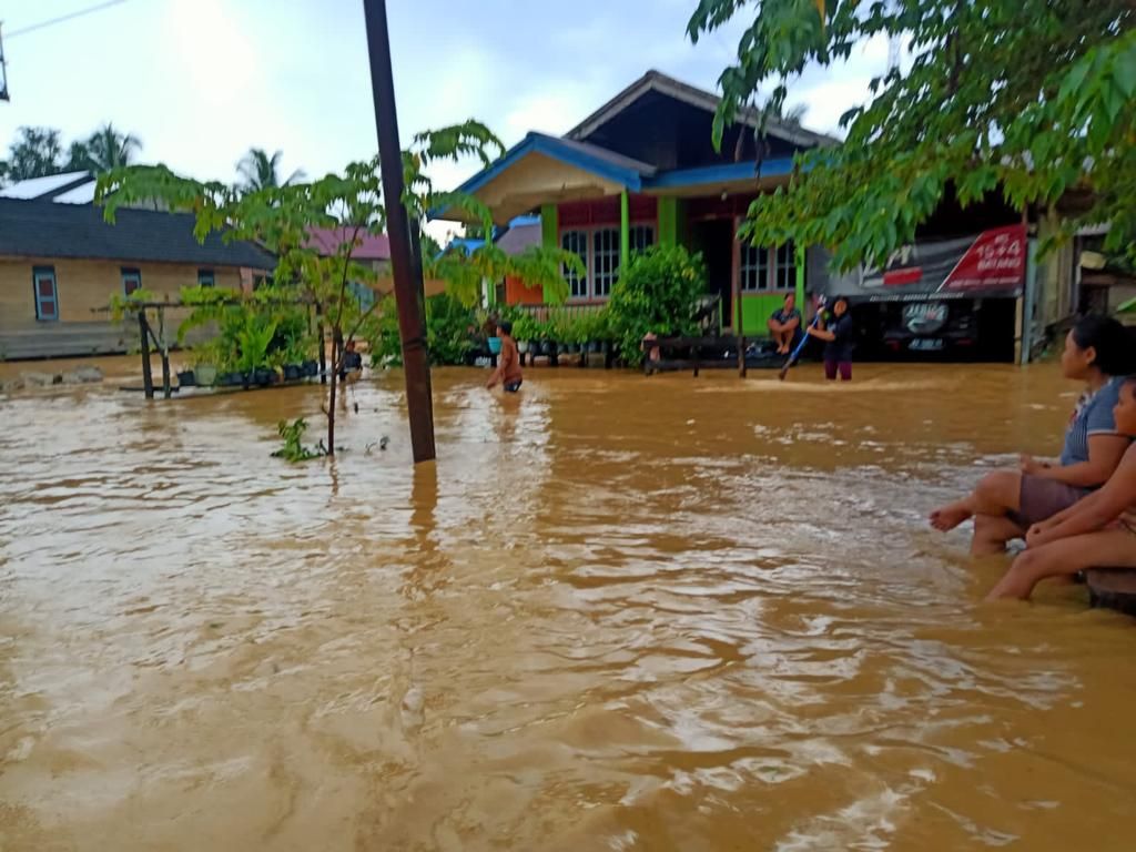 Kondisi banjir yang melanda Kecamatan Sepaku, Kabupaten Penajam Paser Utara, Provinsi Kalimantan Timur pada Jumat (17/12). (dok BNPB)