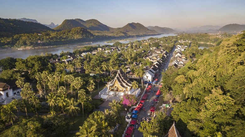 Luang Prabang Aerial photograph of UNESCO heritage town of Luang Prabang in Laos, South-East Asia.