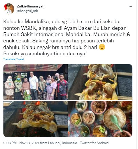 Ayam Bakar Bu Lian Favorit Gubernur NTB