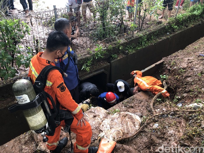Bocah berusia 4 tahun dikabarkan hanyut ke gorong-gorong di Kali Pesanggrahan, Jaksel (M Hanafi A/detikcom)