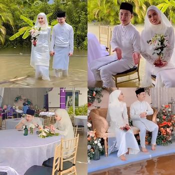 Kisah pengantin yang tetap mengadakan acara pernikahan saat banjir.