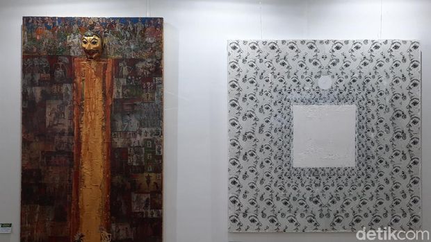 Karya-karya yang dipajang di pameran seni rupa 'Srawung Rasa' di galeri Peace Village, Taraman, Ngaglik, Sleman (Jauh Hari Wawan S/detikcom)