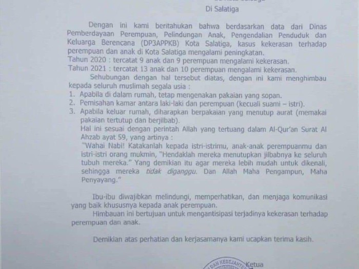 Surat imbauan Tim Penggerak PKK Kota Salatiga.