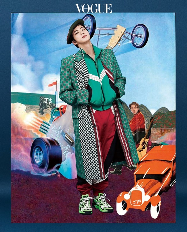 “Aku pikir bersenang-senang adalah salah satu hal yang memungkinkan aku bekerja tanpa merasa lelah,” ucap personel tertua BTS, Jin. Foto: dok Vogue Korea