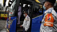 Selain itu para petugas Dishub juga memeriksa surat jalan para supir bus.  