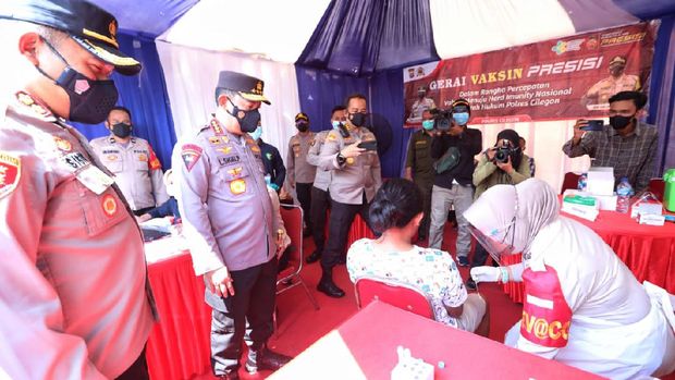 Kapolri Jenderal Listyo Prabowo ikut rombongan Menko PMK mengecek penerapan prokes di Pelabuhan Merak, Banten.