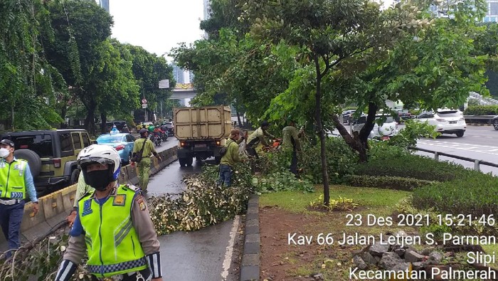 27 pohon tumbang di 25 titik di Jakarta Barat, Kamis (23/12/2021).