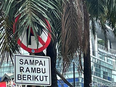 Duh, Rambu Lalu Lintas Terhalang Dedaunan di Tanah Abang