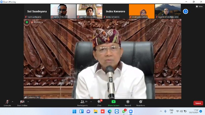 Gubernur Bali Wayan Koster dalam focus group discussion (FGD) virtual Program Studi (Prodi) Magister Manajemen dan Kebijakan Publik UGM (tangkapan layar)