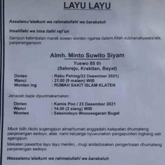 Mbah Minto Klaten meninggal dunia