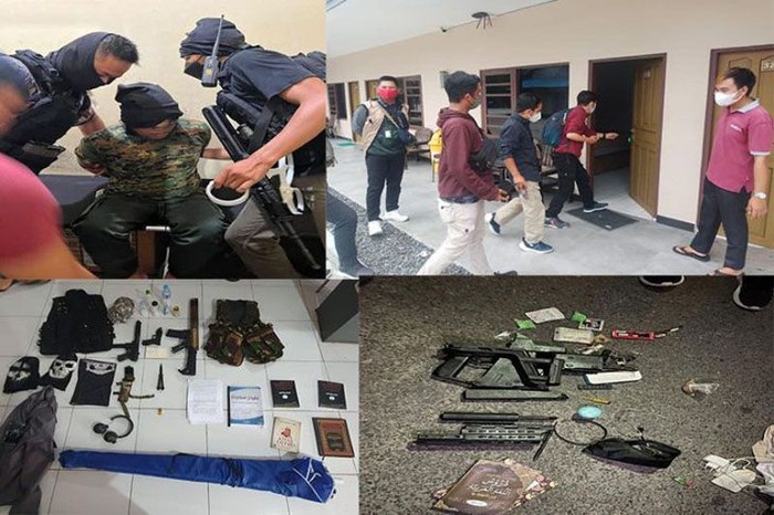 Dokumentasi penangkapan terduga teroris dan sejumlah barang bukti yang disita Densus 88 dibantu personel Polda Kalteng (ANTARA/HO-Polda Kalteng)